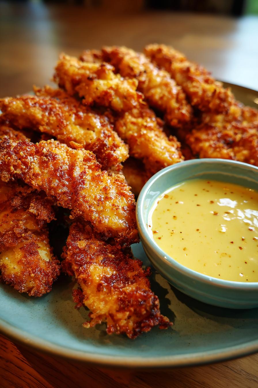 Krosse Hähnchenstreifen mit Honig-Senf-Sauce Rezept
